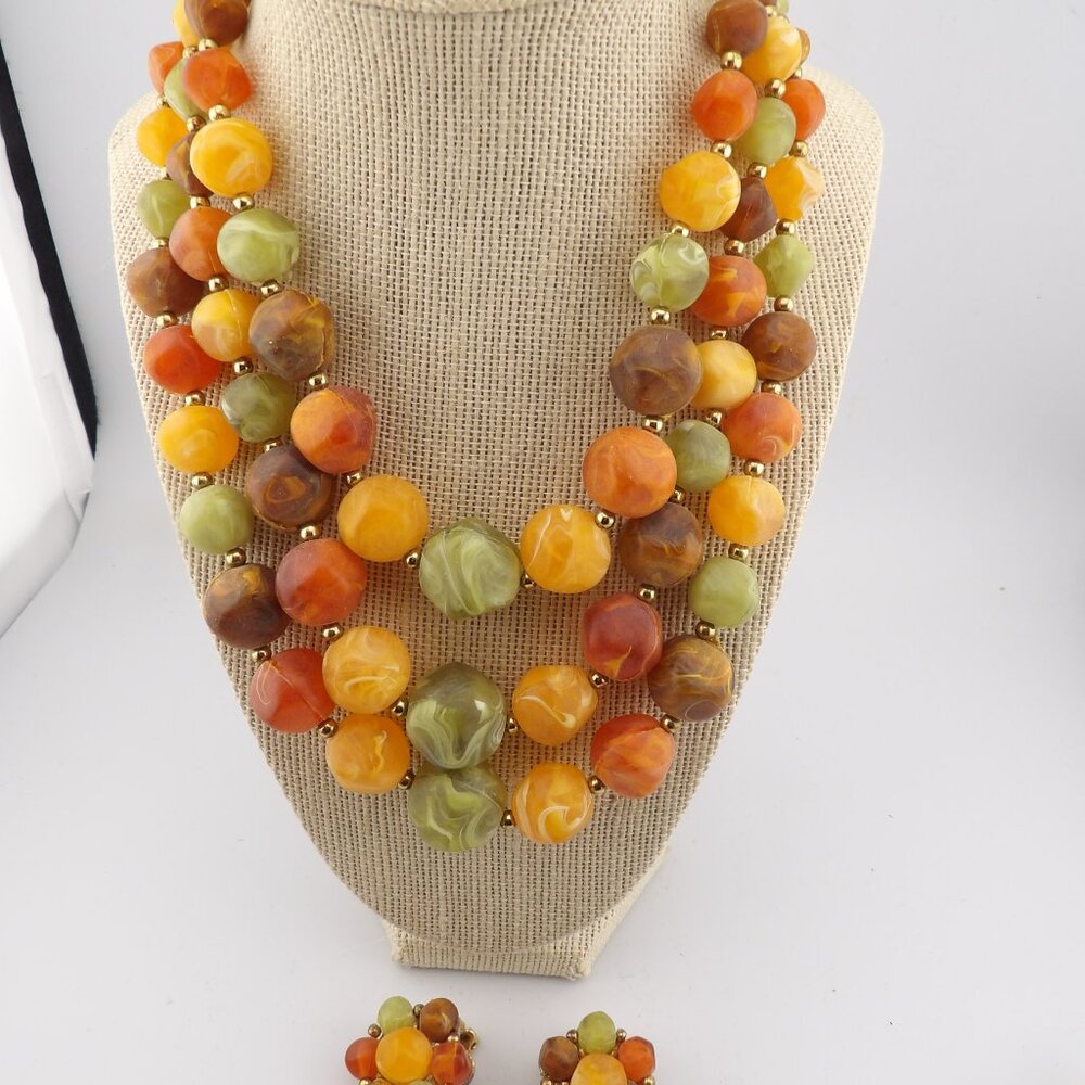 Vintage Kramer Multi-Strand Lucite Necklace and Earring Set - Picture 2 of 7